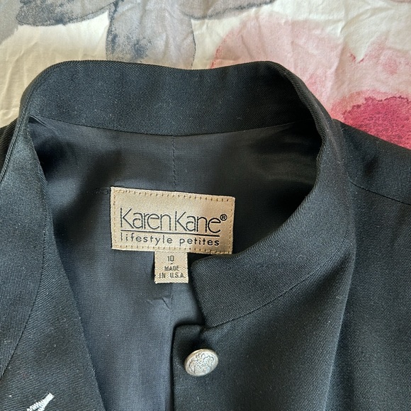 Karen Kane Vintage Wool Mock  Neck Fitted Blazer With Embroidery & Metal Buttons - Picture 10 of 13